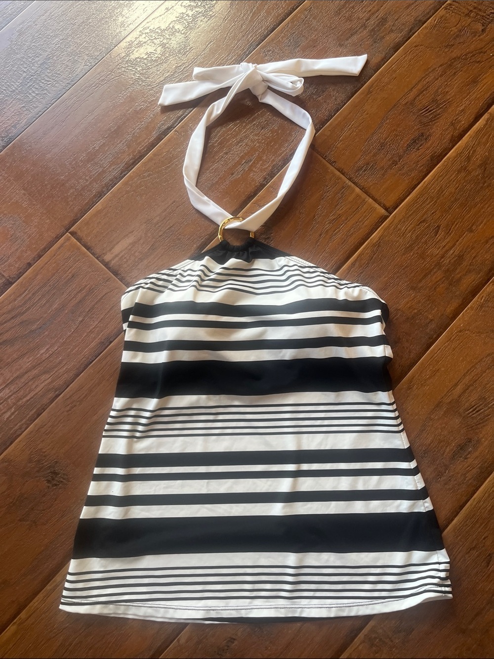 Lauren Ralph Lauren Black and White Striped Halter Swim Top - Picture 2 of 8